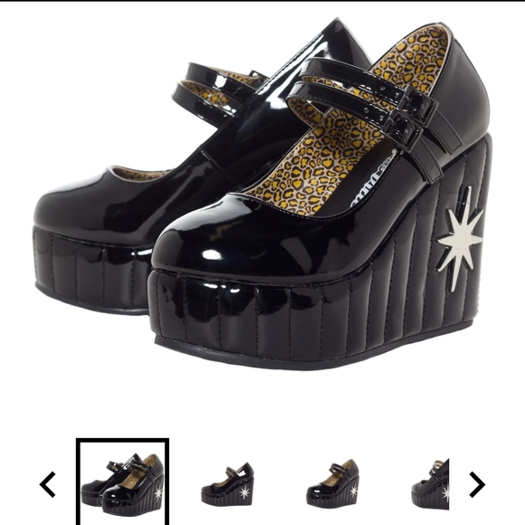 TUK x LUX DE VILLE - Black Starburst Platform Mary Jane Wedges - New in Box⚡ - Picture 2 of 12